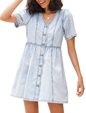 luvamia Denim Dress for Women Button Down Summer Swing Western Short Jean Dresses