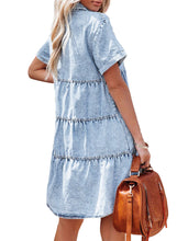 luvamia Women's Casual Short Sleeve Button Down Tiered Denim Babydoll Jean Dress