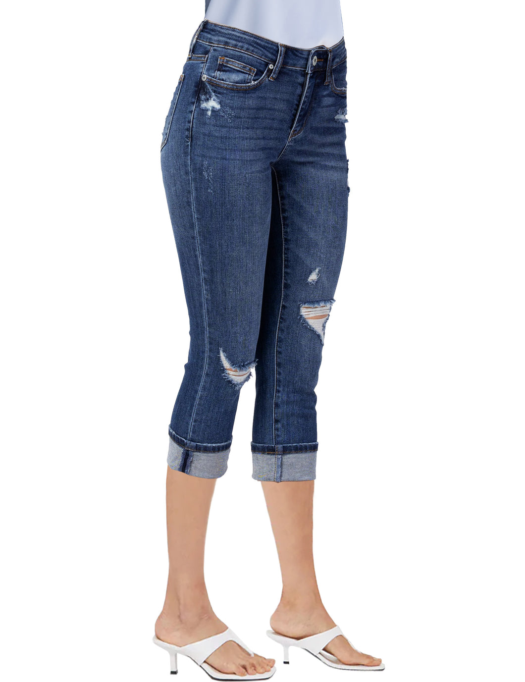 luvamia Capri Jeans for Women Stretch High Waisted Distressed