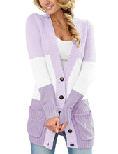 luvamia Womens Long Sleeve Open Front Buttons Cable Knit Pocket Sweater Cardigan