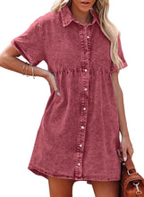 luvamia Women's Casual Short Sleeve Button Down Tiered Denim Babydoll Jean Dress