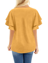 luvamia Women's Casual 3/4 Tiered Bell Sleeve Crewneck Loose Tops Blouses Shirt