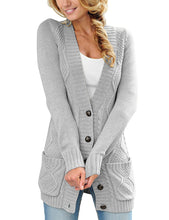 luvamia Womens Long Sleeve Open Front Buttons Cable Knit Pocket Sweater Cardigan