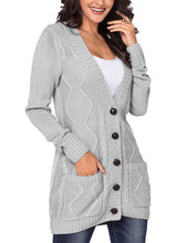 luvamia Womens Long Sleeve Open Front Buttons Cable Knit Pocket Sweater Cardigan