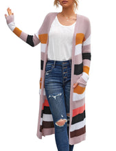 luvamia Women Colorblock Striped Long Cardigans Casual Lightweight Sweater Cardigan Outwear