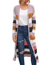 luvamia Women Colorblock Striped Long Cardigans Casual Lightweight Sweater Cardigan Outwear