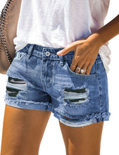 luvamia Women's Casual Ripped Denim Jean Shorts Mid Rise Stretchy Jeans Shorts