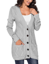 luvamia Womens Long Sleeve Open Front Buttons Cable Knit Pocket Sweater Cardigan