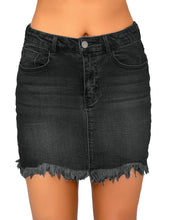 luvamia Women's Casual Mid Waisted Washed Frayed Pockets Denim Jean Short Skirt