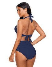 luvamia Women's Halter Self Tie Ruched High Waist Two Piece Bikini Set Swimsuits