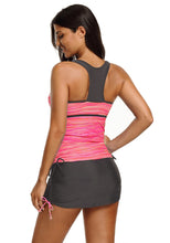 luvamia Women's 2 Pieces Print Zip Front Racerback Tankini Set Swimsuits with Skirt