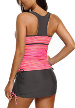 luvamia Women's 2 Pieces Print Zip Front Racerback Tankini Set Swimsuits with Skirt