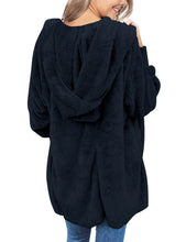 luvamia Women Fuzzy Fleece Open Front Pocket Hooded Cardigan Jacket Coat Outwear