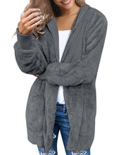 luvamia Women Fuzzy Fleece Open Front Pocket Hooded Cardigan Jacket Coat Outwear