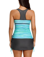 luvamia Women's 2 Pieces Print Zip Front Racerback Tankini Set Swimsuits with Skirt